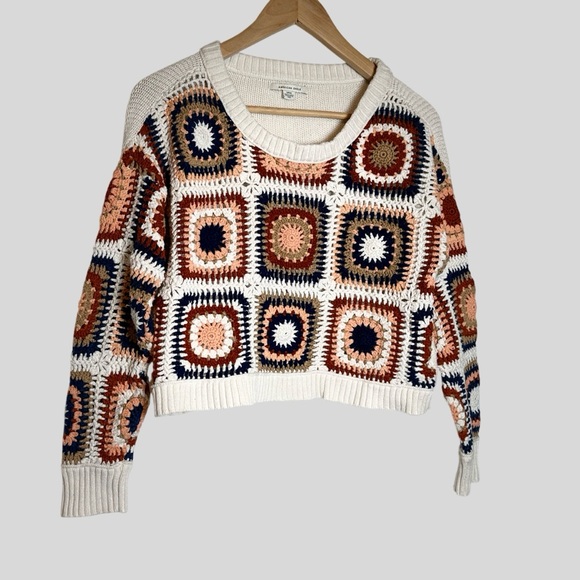 American Eagle Outfitters Sweaters - American Eagle Outfitters Patchwork Crochet Sweater - Cream, Navy, Rust